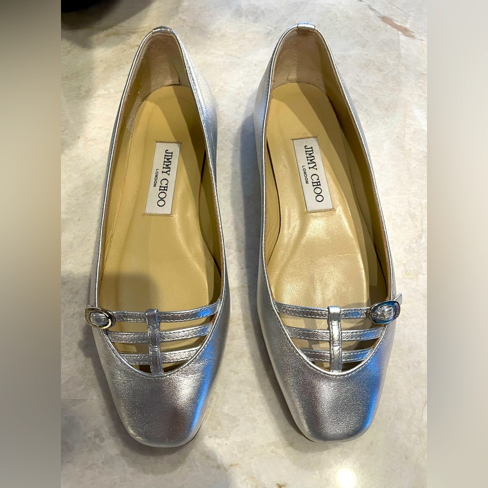 Jimmy Choo metallic silver flats